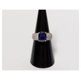.925 Sterl Blue Center Stone Ring Sz 7