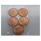 (5) 1oz .999 Copper Rounds