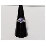 .925 Sterl Purple Flower Stone Ring Sz 6