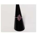 .925 Sterl Pink Stone Cluster Ring Sz 7