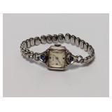Vtg Brunvil Blue/Clear Stone Accents 10K GF Watch
