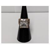 .925 Sterl Square Stone Ring w/Braided Band Sz 6