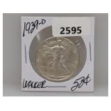 1939-D 90% Silv Walker Half $1 Dollar