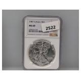 NGC 1987 MS69 1oz .999 Silv Eagle $1 Dollar