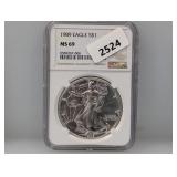 NGC 1989 MS69 1oz .999 Silv Eagle $1 Dollar