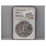NGC 1988 MS69 1oz .999 Silv Eagle $1 Dollar