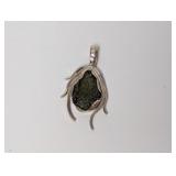 .925 Sterl Sculptural Green Stone Pendant
