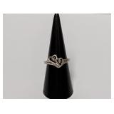 .925 Sterl Double Heart Diam Ring Sz 8