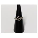 .925 Sterl Diamond Dbl Heart Ring Sz 6.5
