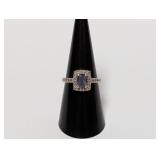 .925 Sterl Purple Stone w/Diam Accents Ring Sz 8