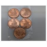 (5) 1oz .999 Copper Rounds