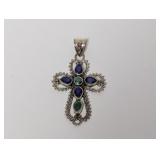 .925 Sterl Multi Gemstone Cross Pendant