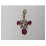 .925 Sterl Terapin Pendant w/Red Gem Accents