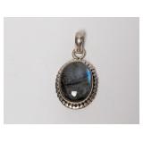 .925 Sterl Oval Blue Flash Stone Pendant