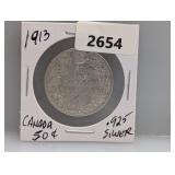 1913 .925 Silv Canada Half $1 Dollar