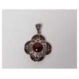 .925 Sterl Red Center & Marquise Stone Filigree