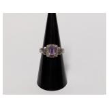 .925 Sterl Purple Center Stone Ring Sz 7