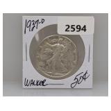 1937-D 90% Silv Walker Half $1 Dollar