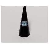 .925 Sterl Blue Three Stone Ring w/Diam Accent