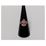 .925 Sterl Pink Teardrop Shape Gemstone Ring Sz 7