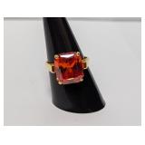 Vermeil/.925 Sterl Orange CZ Stone Ring Sz 9