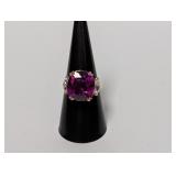 Vermeil/.925 Sterl Pink & Clear Stone Ring Sz 8