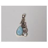.925 Sterl Seahorse Pendant w/Multi Stones