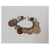 7" Coro Chain Bracelet w/Foreign Coins