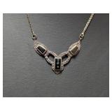 18" .925 Sterl Pendant Necklace w/Black Stones