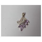 .925 Sterl Diam/Purple Stone Floral Pendant