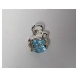 .925 Sterl Cat Laying on Blue Gemstone Pendant
