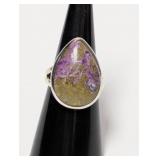 .925 Sterl Purple/Green Teardrop Shape Stone Ring