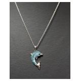 18" .925 Sterl Chain w/Blue Stone Dolphin Pendant