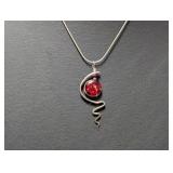 18" .925 Sterl Chain w/Red Sphere Pendant