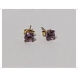 Vermeil/.925 Sterl Purple Stone Stud Earrings