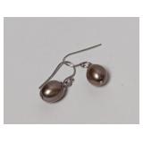 .925 Sterl Dark Faux Pearl Earrings
