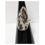 .925 Sterl Teardrop Mineral Patterned Stone Ring