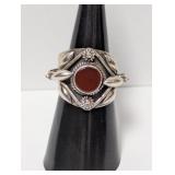 .925 Sterl Red Center Stone Ring Sz 7
