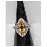 .925 Sterl Yellow/Clear Stone Ring Sz 7