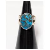 .925 Sterl Oval Turquoise Ring Sz 6.5