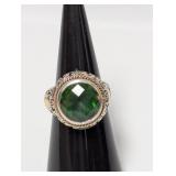 10K/.925 Sterl Green Faceted Stone Ring Sz 6
