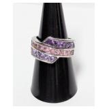.925 Sterl Purple & Pink Stone Ring Sz 8