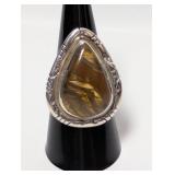 .925 Sterl Polished Brown Stone Ring Sz 8