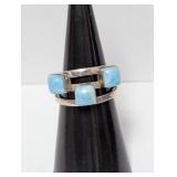 .925 Sterl Split Shank Larimar Stone Ring Sz 7