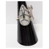 .925 Sterl Fossil Style Stone w/Seahorse Ring
