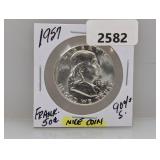 1957 90% Silv Franklin Half $1 Dollar