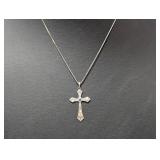 18" .25 Sterl Chain w/Blue Stone Cross Pendant