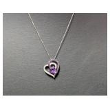 18" .925 Sterl Chain w/Purple Stone Heart Pendant