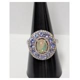 .925 Sterl Opal Center w/Purple Accents Ring Sz 8