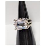 .925 Sterl Clear Rectangular Stone Ring Sz 6.5
